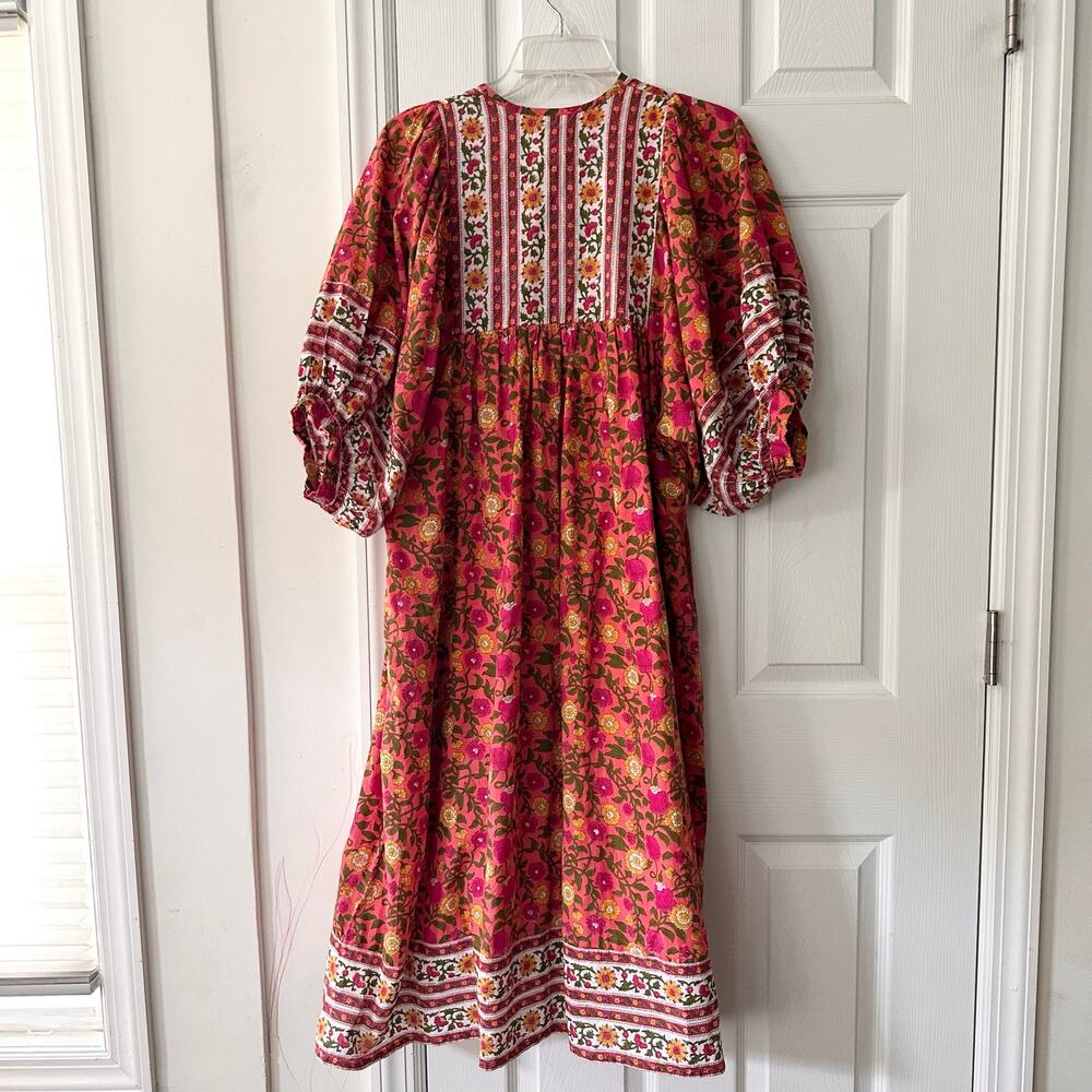 Mille Resort & Travel Passionfruit Saffron Midi Dress Orange Floral Print Medium - Picture 9 of 11